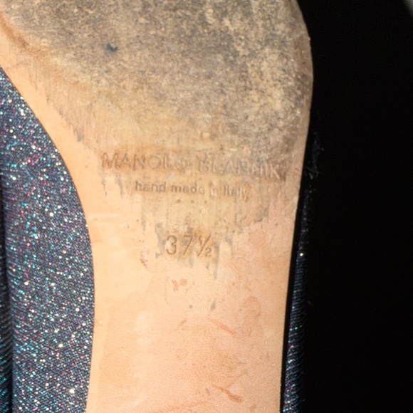 Manolo Blahnik Hangisi Flat blue glitter FMC ballerina 37.5 7.5 - Picture 13 of 13